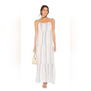 Revolve SPLENDID S Maxi Dress Rainbow Striped White Linen Blend Arco Iris Button